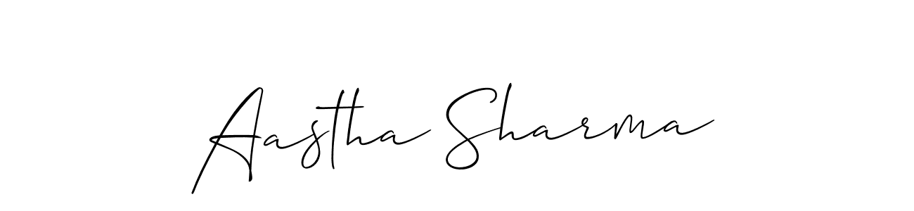 The best way (Allison_Script) to make a short signature is to pick only two or three words in your name. The name Aastha Sharma include a total of six letters. For converting this name. Aastha Sharma signature style 2 images and pictures png