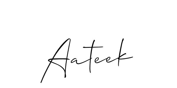 Use a signature maker to create a handwritten signature online. With this signature software, you can design (Allison_Script) your own signature for name Aateek. Aateek signature style 2 images and pictures png