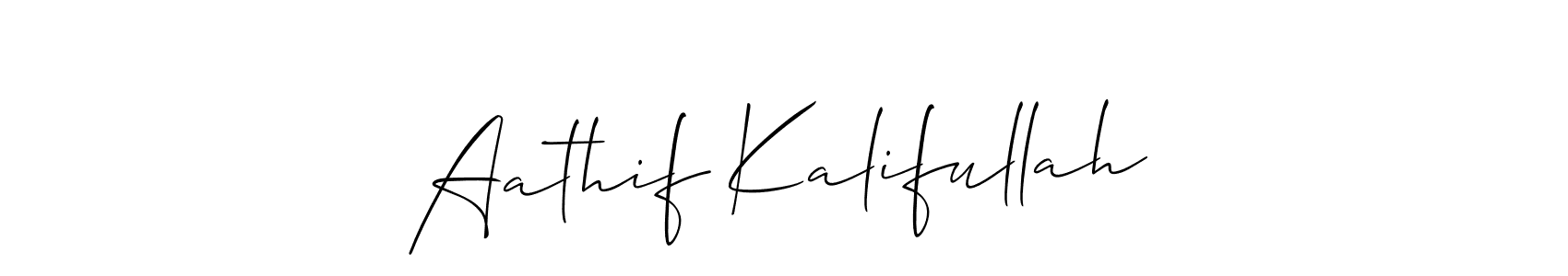 Use a signature maker to create a handwritten signature online. With this signature software, you can design (Allison_Script) your own signature for name Aathif Kalifullah. Aathif Kalifullah signature style 2 images and pictures png