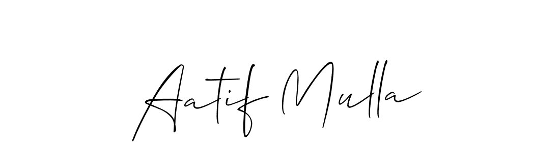 The best way (Allison_Script) to make a short signature is to pick only two or three words in your name. The name Aatif Mulla include a total of six letters. For converting this name. Aatif Mulla signature style 2 images and pictures png