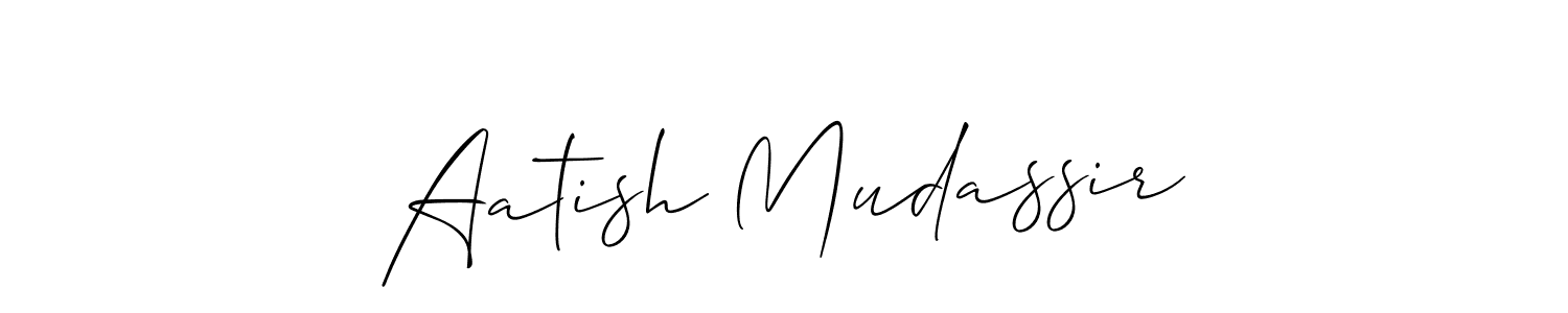 The best way (Allison_Script) to make a short signature is to pick only two or three words in your name. The name Aatish Mudassir include a total of six letters. For converting this name. Aatish Mudassir signature style 2 images and pictures png