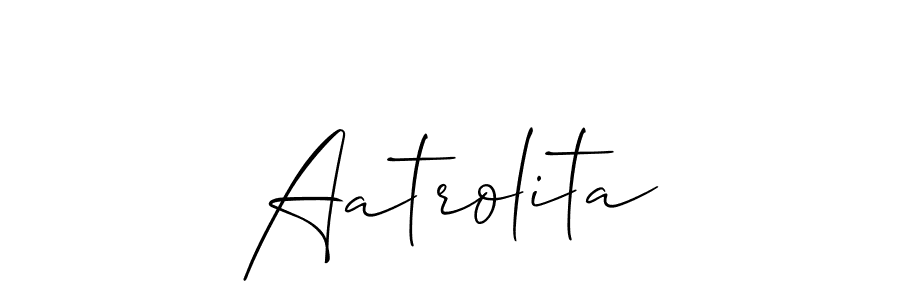 Create a beautiful signature design for name Aatrolita. With this signature (Allison_Script) fonts, you can make a handwritten signature for free. Aatrolita signature style 2 images and pictures png