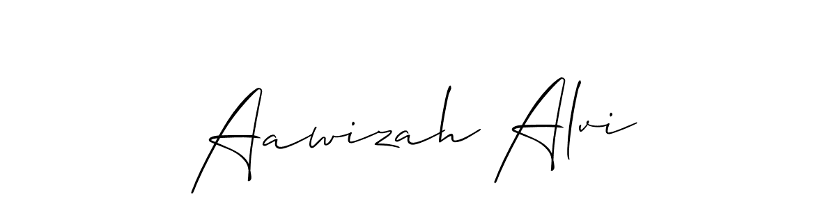 The best way (Allison_Script) to make a short signature is to pick only two or three words in your name. The name Aawizah Alvi include a total of six letters. For converting this name. Aawizah Alvi signature style 2 images and pictures png