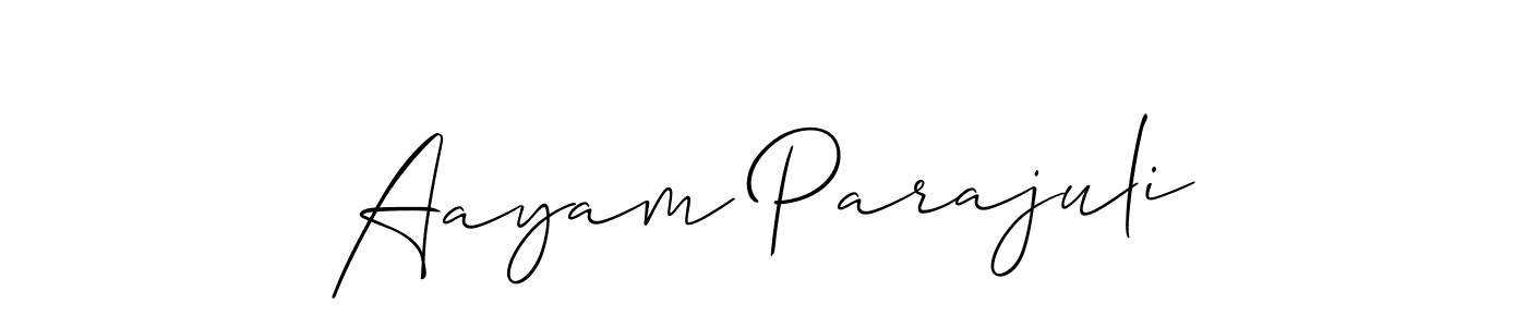 The best way (Allison_Script) to make a short signature is to pick only two or three words in your name. The name Aayam Parajuli include a total of six letters. For converting this name. Aayam Parajuli signature style 2 images and pictures png