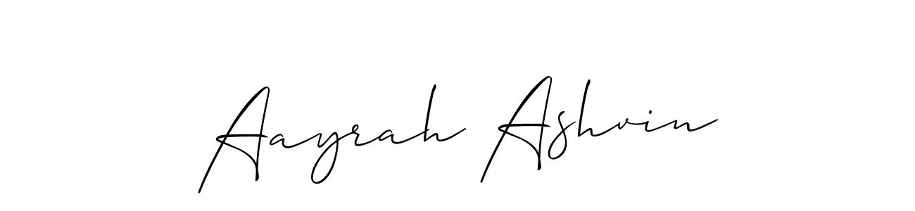 Allison_Script is a professional signature style that is perfect for those who want to add a touch of class to their signature. It is also a great choice for those who want to make their signature more unique. Get Aayrah Ashvin name to fancy signature for free. Aayrah Ashvin signature style 2 images and pictures png