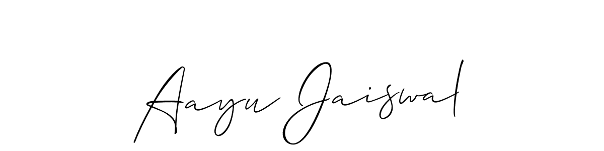 Allison_Script is a professional signature style that is perfect for those who want to add a touch of class to their signature. It is also a great choice for those who want to make their signature more unique. Get Aayu Jaiswal name to fancy signature for free. Aayu Jaiswal signature style 2 images and pictures png