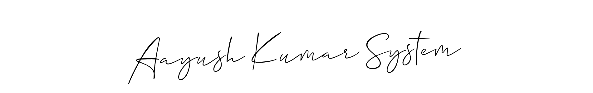 Use a signature maker to create a handwritten signature online. With this signature software, you can design (Allison_Script) your own signature for name Aayush Kumar System. Aayush Kumar System signature style 2 images and pictures png