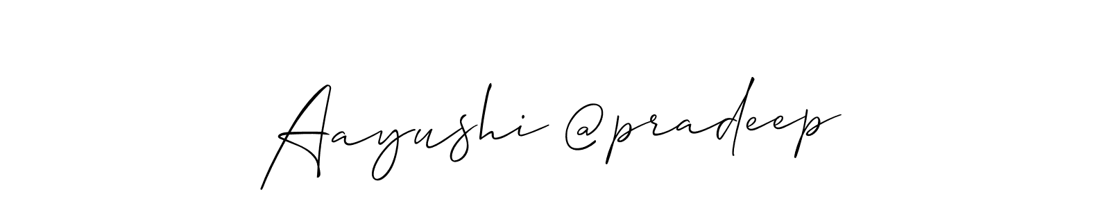 Also You can easily find your signature by using the search form. We will create Aayushi @pradeep name handwritten signature images for you free of cost using Allison_Script sign style. Aayushi @pradeep signature style 2 images and pictures png