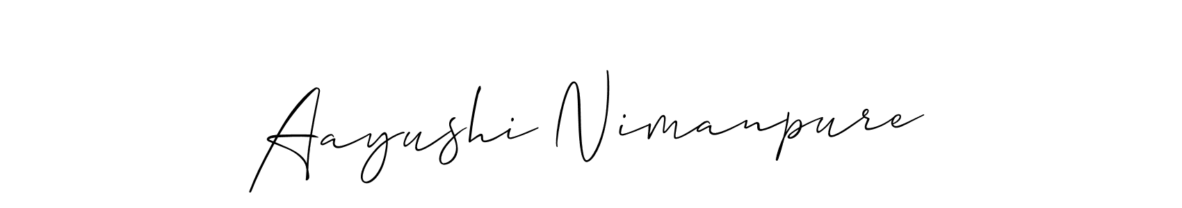 It looks lik you need a new signature style for name Aayushi Nimanpure. Design unique handwritten (Allison_Script) signature with our free signature maker in just a few clicks. Aayushi Nimanpure signature style 2 images and pictures png