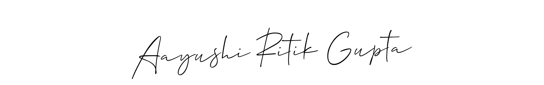 The best way (Allison_Script) to make a short signature is to pick only two or three words in your name. The name Aayushi Ritik Gupta include a total of six letters. For converting this name. Aayushi Ritik Gupta signature style 2 images and pictures png