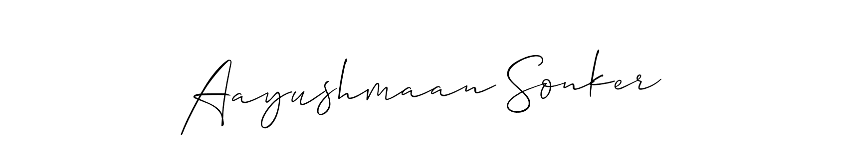 How to make Aayushmaan Sonker name signature. Use Allison_Script style for creating short signs online. This is the latest handwritten sign. Aayushmaan Sonker signature style 2 images and pictures png