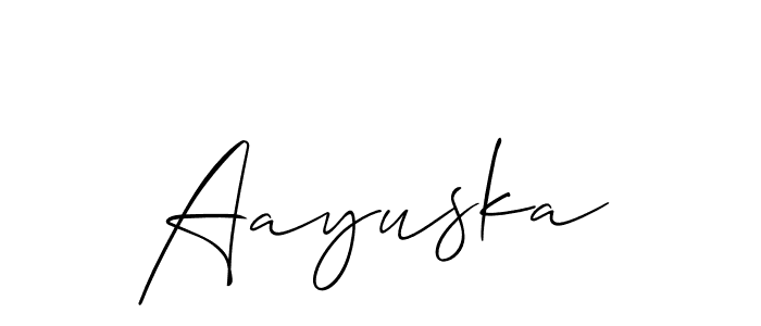 Use a signature maker to create a handwritten signature online. With this signature software, you can design (Allison_Script) your own signature for name Aayuska. Aayuska signature style 2 images and pictures png