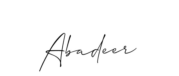 It looks lik you need a new signature style for name Abadeer. Design unique handwritten (Allison_Script) signature with our free signature maker in just a few clicks. Abadeer signature style 2 images and pictures png