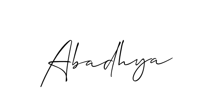 Use a signature maker to create a handwritten signature online. With this signature software, you can design (Allison_Script) your own signature for name Abadhya. Abadhya signature style 2 images and pictures png