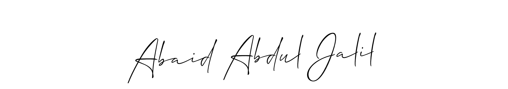 The best way (Allison_Script) to make a short signature is to pick only two or three words in your name. The name Abaid Abdul Jalil include a total of six letters. For converting this name. Abaid Abdul Jalil signature style 2 images and pictures png