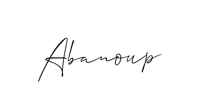 The best way (Allison_Script) to make a short signature is to pick only two or three words in your name. The name Abanoup include a total of six letters. For converting this name. Abanoup signature style 2 images and pictures png