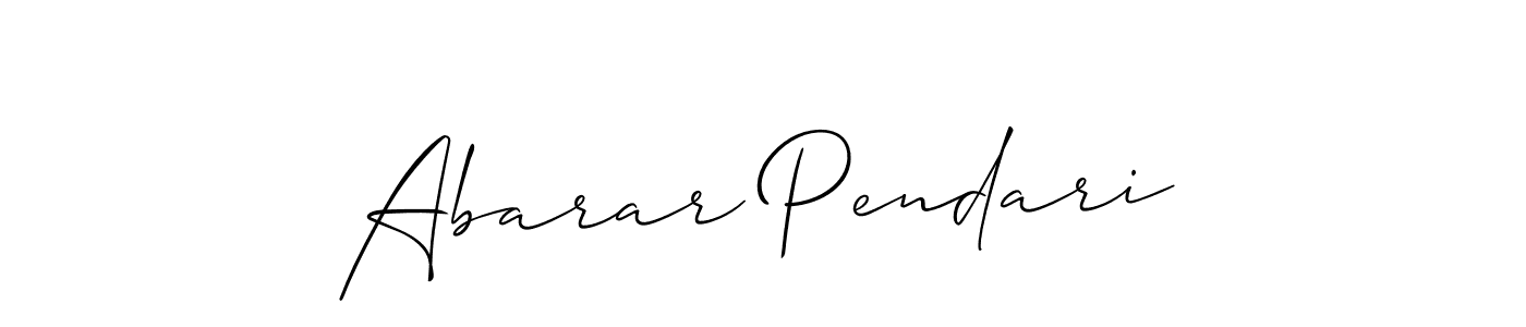 Use a signature maker to create a handwritten signature online. With this signature software, you can design (Allison_Script) your own signature for name Abarar Pendari. Abarar Pendari signature style 2 images and pictures png