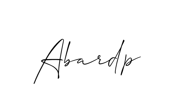 The best way (Allison_Script) to make a short signature is to pick only two or three words in your name. The name Abardp include a total of six letters. For converting this name. Abardp signature style 2 images and pictures png