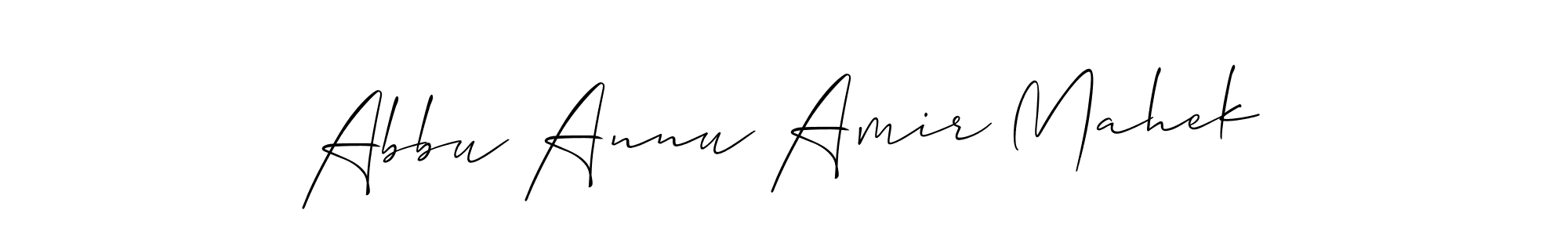 The best way (Allison_Script) to make a short signature is to pick only two or three words in your name. The name Abbu Annu Amir Mahek include a total of six letters. For converting this name. Abbu Annu Amir Mahek signature style 2 images and pictures png