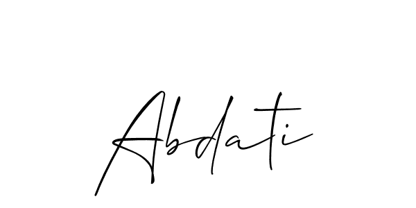 Use a signature maker to create a handwritten signature online. With this signature software, you can design (Allison_Script) your own signature for name Abdati. Abdati signature style 2 images and pictures png
