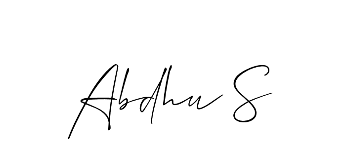 if you are searching for the best signature style for your name Abdhu S. so please give up your signature search. here we have designed multiple signature styles  using Allison_Script. Abdhu S signature style 2 images and pictures png