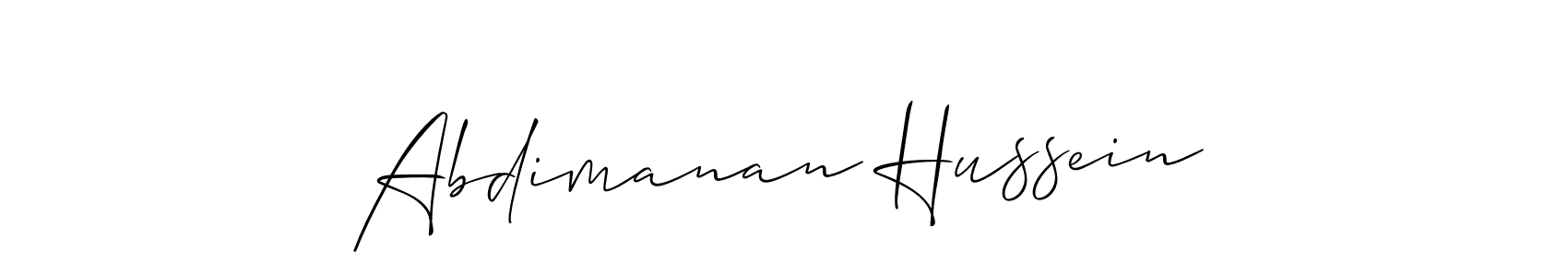 Make a beautiful signature design for name Abdimanan Hussein. With this signature (Allison_Script) style, you can create a handwritten signature for free. Abdimanan Hussein signature style 2 images and pictures png