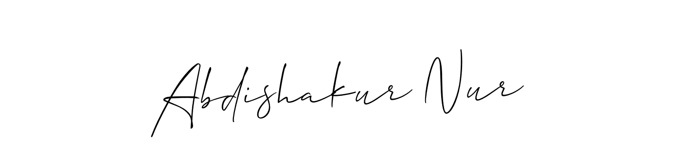 Allison_Script is a professional signature style that is perfect for those who want to add a touch of class to their signature. It is also a great choice for those who want to make their signature more unique. Get Abdishakur Nur name to fancy signature for free. Abdishakur Nur signature style 2 images and pictures png