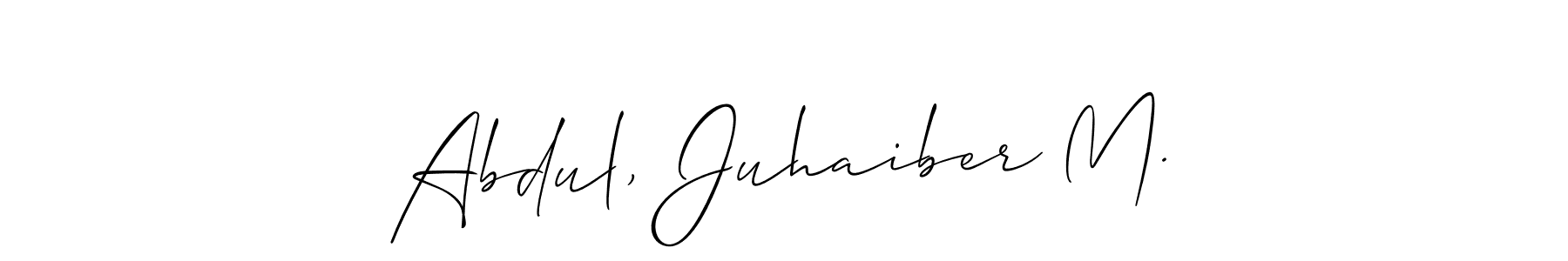 This is the best signature style for the Abdul, Juhaiber M. name. Also you like these signature font (Allison_Script). Mix name signature. Abdul, Juhaiber M. signature style 2 images and pictures png