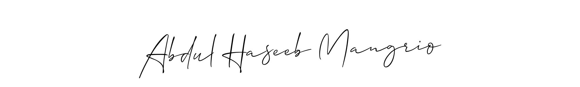 Make a beautiful signature design for name Abdul Haseeb Mangrio. With this signature (Allison_Script) style, you can create a handwritten signature for free. Abdul Haseeb Mangrio signature style 2 images and pictures png