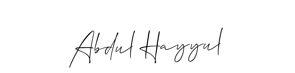 The best way (Allison_Script) to make a short signature is to pick only two or three words in your name. The name Abdul Hayyul include a total of six letters. For converting this name. Abdul Hayyul signature style 2 images and pictures png