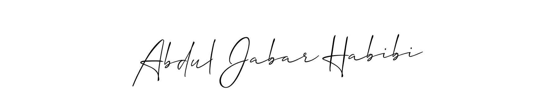 The best way (Allison_Script) to make a short signature is to pick only two or three words in your name. The name Abdul Jabar Habibi include a total of six letters. For converting this name. Abdul Jabar Habibi signature style 2 images and pictures png