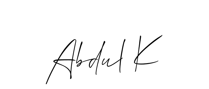 Similarly Allison_Script is the best handwritten signature design. Signature creator online .You can use it as an online autograph creator for name Abdul K. Abdul K signature style 2 images and pictures png