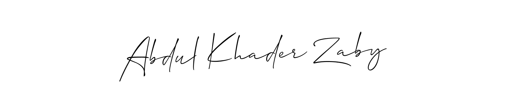 The best way (Allison_Script) to make a short signature is to pick only two or three words in your name. The name Abdul Khader Zaby include a total of six letters. For converting this name. Abdul Khader Zaby signature style 2 images and pictures png
