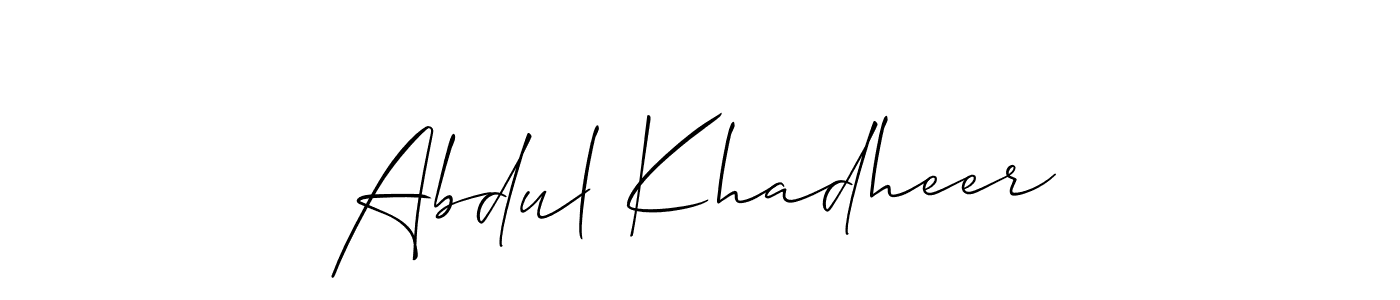 Also You can easily find your signature by using the search form. We will create Abdul Khadheer name handwritten signature images for you free of cost using Allison_Script sign style. Abdul Khadheer signature style 2 images and pictures png