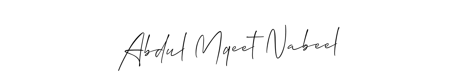 This is the best signature style for the Abdul Mqeet Nabeel name. Also you like these signature font (Allison_Script). Mix name signature. Abdul Mqeet Nabeel signature style 2 images and pictures png