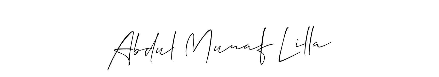 Make a short Abdul Munaf Lilla signature style. Manage your documents anywhere anytime using Allison_Script. Create and add eSignatures, submit forms, share and send files easily. Abdul Munaf Lilla signature style 2 images and pictures png