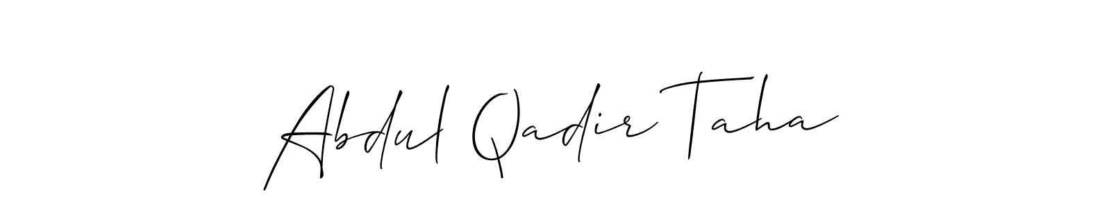 You should practise on your own different ways (Allison_Script) to write your name (Abdul Qadir Taha) in signature. don't let someone else do it for you. Abdul Qadir Taha signature style 2 images and pictures png