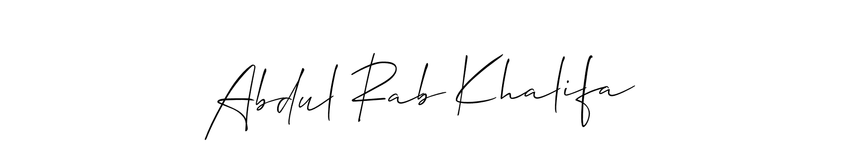 Make a short Abdul Rab Khalifa signature style. Manage your documents anywhere anytime using Allison_Script. Create and add eSignatures, submit forms, share and send files easily. Abdul Rab Khalifa signature style 2 images and pictures png