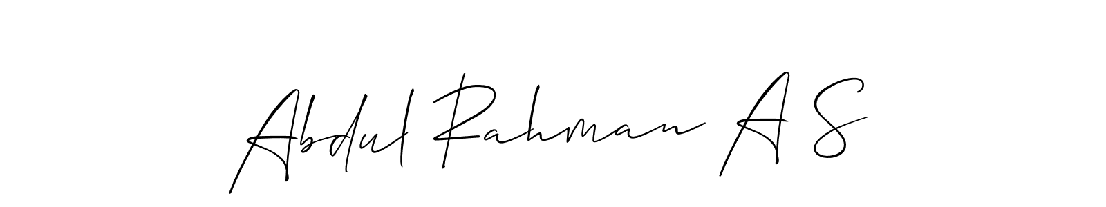 Also we have Abdul Rahman A S name is the best signature style. Create professional handwritten signature collection using Allison_Script autograph style. Abdul Rahman A S signature style 2 images and pictures png