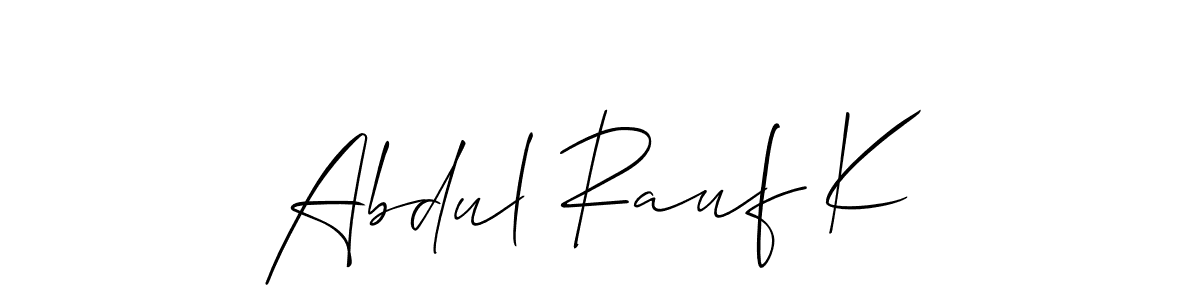 Allison_Script is a professional signature style that is perfect for those who want to add a touch of class to their signature. It is also a great choice for those who want to make their signature more unique. Get Abdul Rauf K name to fancy signature for free. Abdul Rauf K signature style 2 images and pictures png