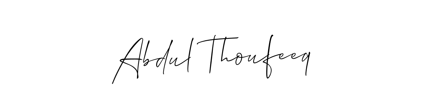 The best way (Allison_Script) to make a short signature is to pick only two or three words in your name. The name Abdul Thoufeeq include a total of six letters. For converting this name. Abdul Thoufeeq signature style 2 images and pictures png
