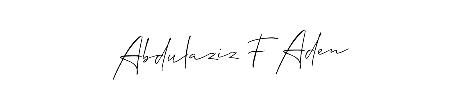 The best way (Allison_Script) to make a short signature is to pick only two or three words in your name. The name Abdulaziz F Aden include a total of six letters. For converting this name. Abdulaziz F Aden signature style 2 images and pictures png