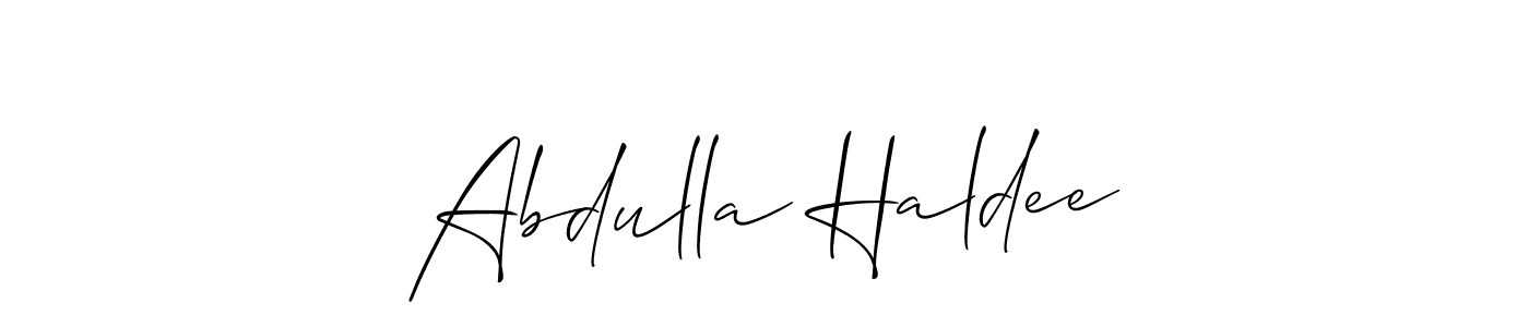 Also You can easily find your signature by using the search form. We will create Abdulla Haldee name handwritten signature images for you free of cost using Allison_Script sign style. Abdulla Haldee signature style 2 images and pictures png