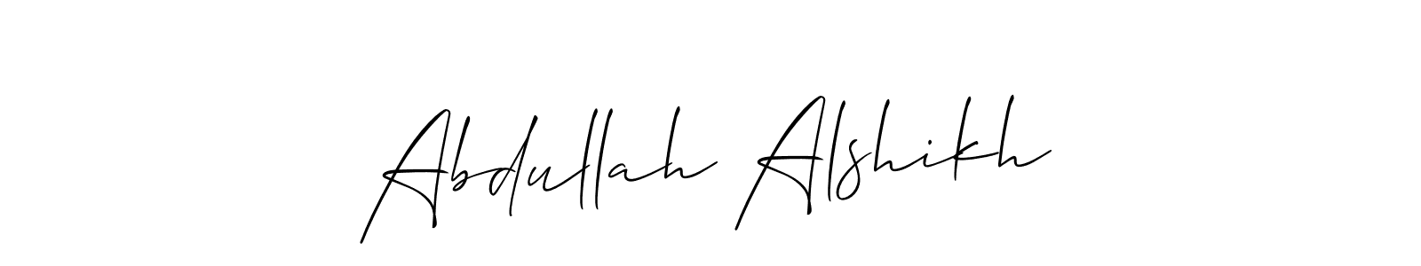 The best way (Allison_Script) to make a short signature is to pick only two or three words in your name. The name Abdullah Alshikh include a total of six letters. For converting this name. Abdullah Alshikh signature style 2 images and pictures png