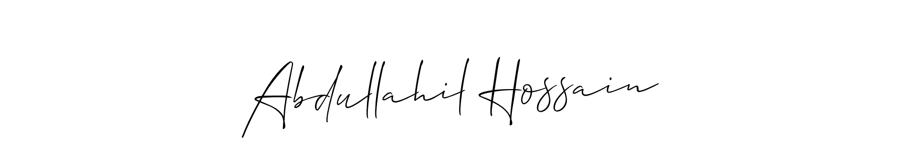 if you are searching for the best signature style for your name Abdullahil Hossain. so please give up your signature search. here we have designed multiple signature styles  using Allison_Script. Abdullahil Hossain signature style 2 images and pictures png