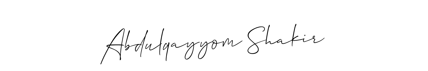Use a signature maker to create a handwritten signature online. With this signature software, you can design (Allison_Script) your own signature for name Abdulqayyom Shakir. Abdulqayyom Shakir signature style 2 images and pictures png