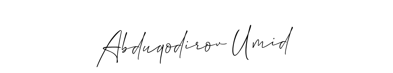 Also we have Abduqodirov Umid name is the best signature style. Create professional handwritten signature collection using Allison_Script autograph style. Abduqodirov Umid signature style 2 images and pictures png