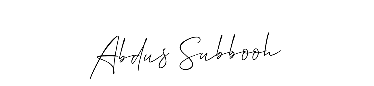 Make a short Abdus Subbooh signature style. Manage your documents anywhere anytime using Allison_Script. Create and add eSignatures, submit forms, share and send files easily. Abdus Subbooh signature style 2 images and pictures png