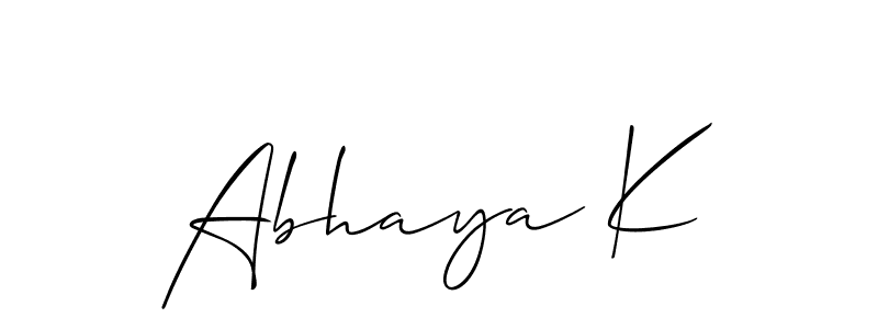 Also You can easily find your signature by using the search form. We will create Abhaya K name handwritten signature images for you free of cost using Allison_Script sign style. Abhaya K signature style 2 images and pictures png