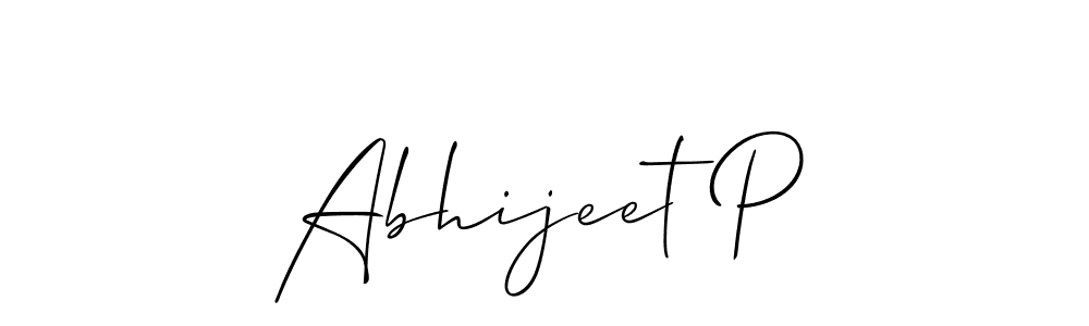 Use a signature maker to create a handwritten signature online. With this signature software, you can design (Allison_Script) your own signature for name Abhijeet P. Abhijeet P signature style 2 images and pictures png
